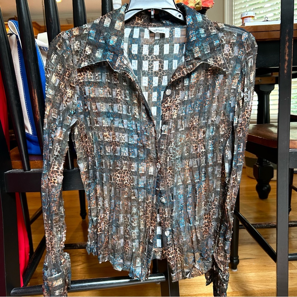 Y2K Sheer Animal Print Button Down